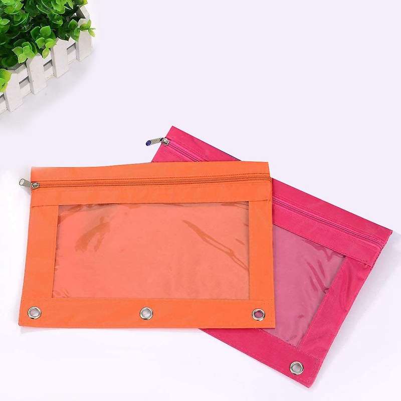 8 Pack 3 Ring Zipper Pencil Pouch Fabric Pencil Case Orange