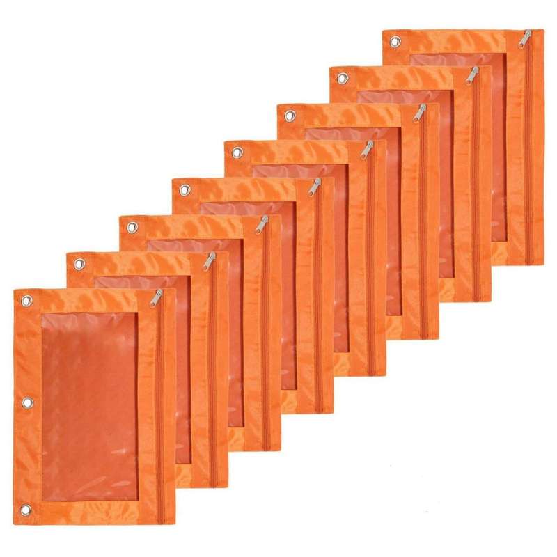 8 Pack 3 Ring Zipper Pencil Pouch Fabric Pencil Case Orange