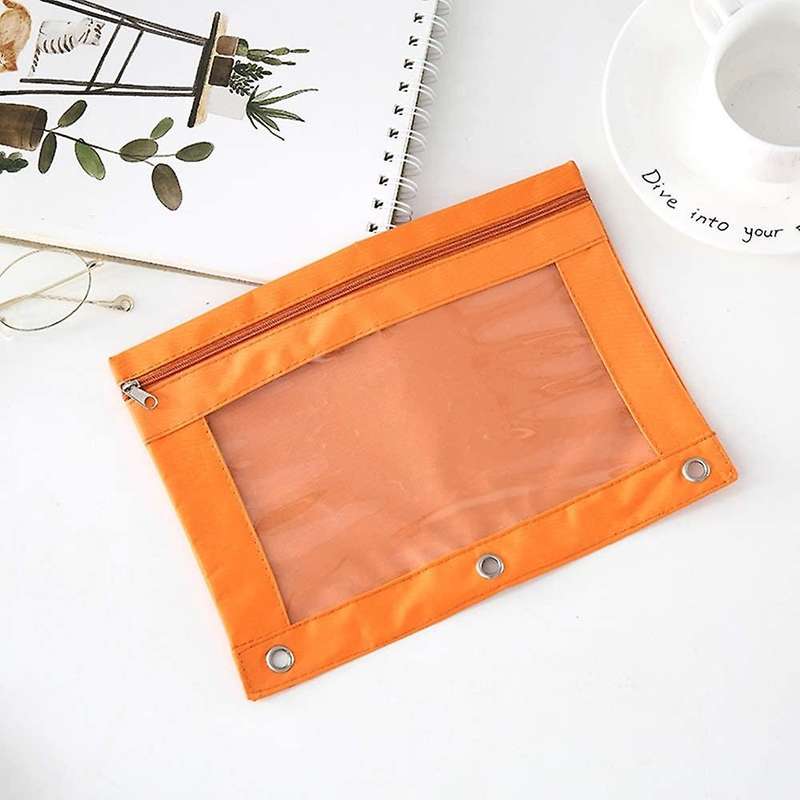 8 Pack 3 Ring Zipper Pencil Pouch Fabric Pencil Case Orange