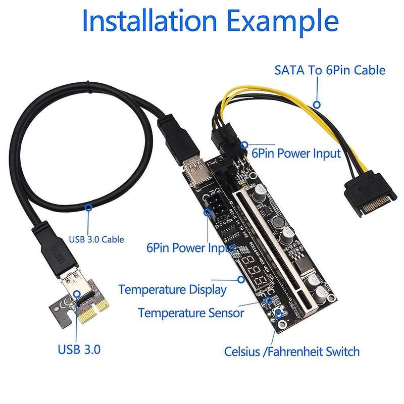 Riser Card Pcie Riser 1x to 16x Extension with Temperature Sensor