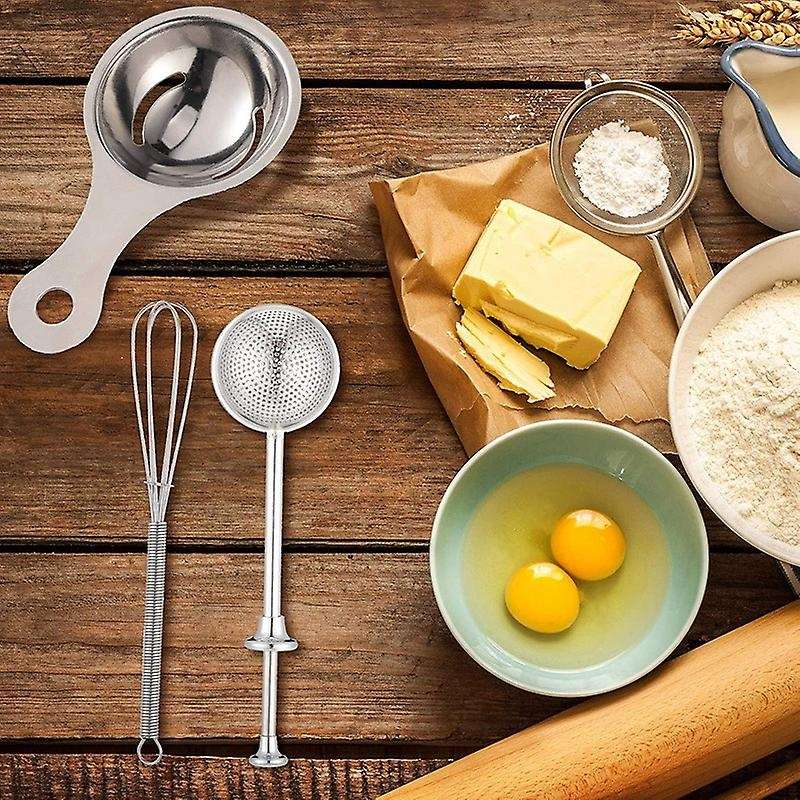 3 Pcs Powdered Sugar Shaker Duster with Lid Whisks Egg Yolk Filter
