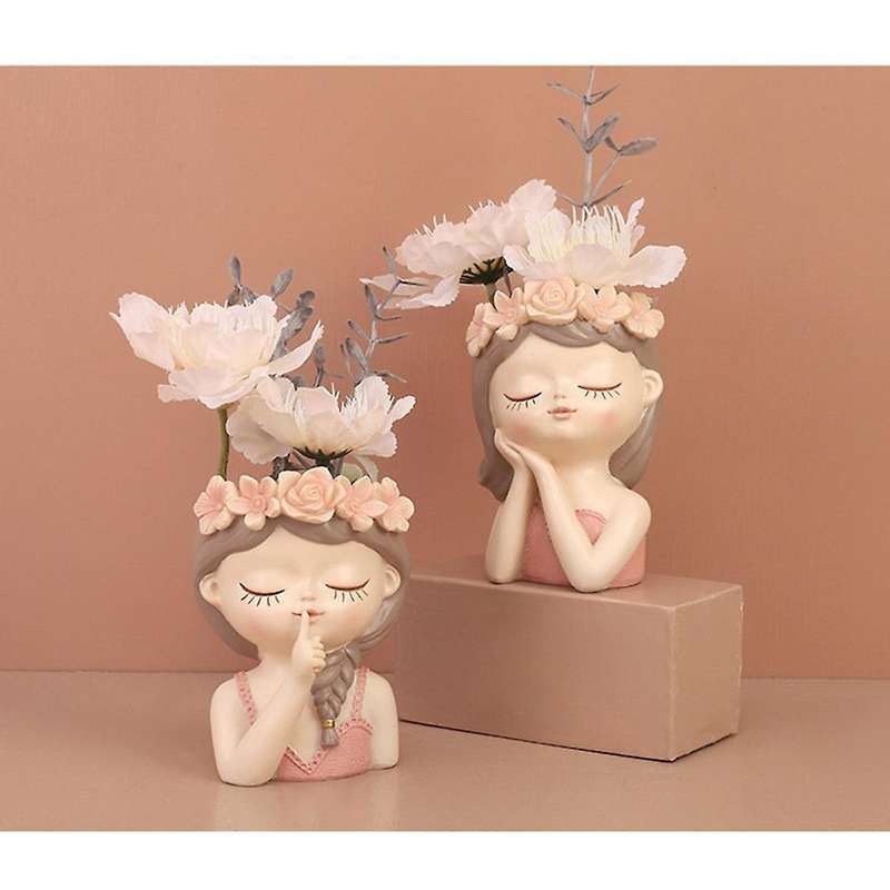 Cartoon Girl Desktop Succulent Plant Potted Flower Pot,11 X 8 X 7cm
