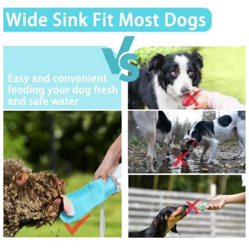 Foldable Dog Water Bottle 12oz, Portable Leak Proof for Dog -pink