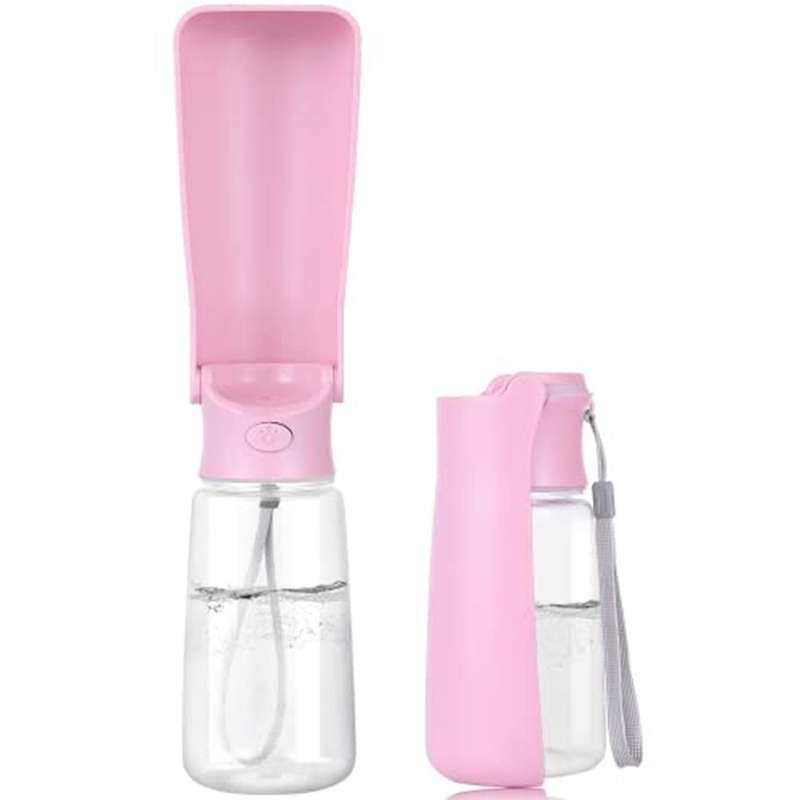Foldable Dog Water Bottle 12oz, Portable Leak Proof for Dog -pink