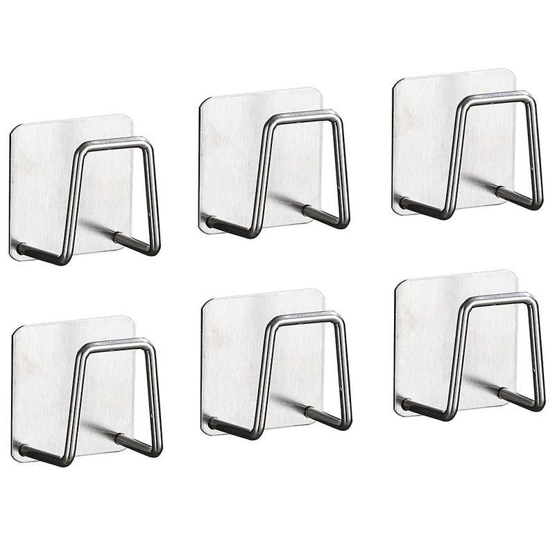 6 Pieces Sink Self-adhesive Sponge Rack Anti-rust, (silver)