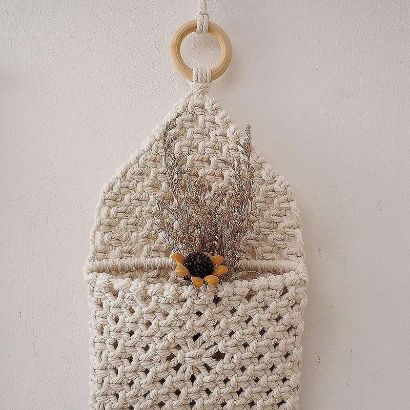 Macrame Wall Holder Cotton Wovening Hanging Pocket Boho Home Decor