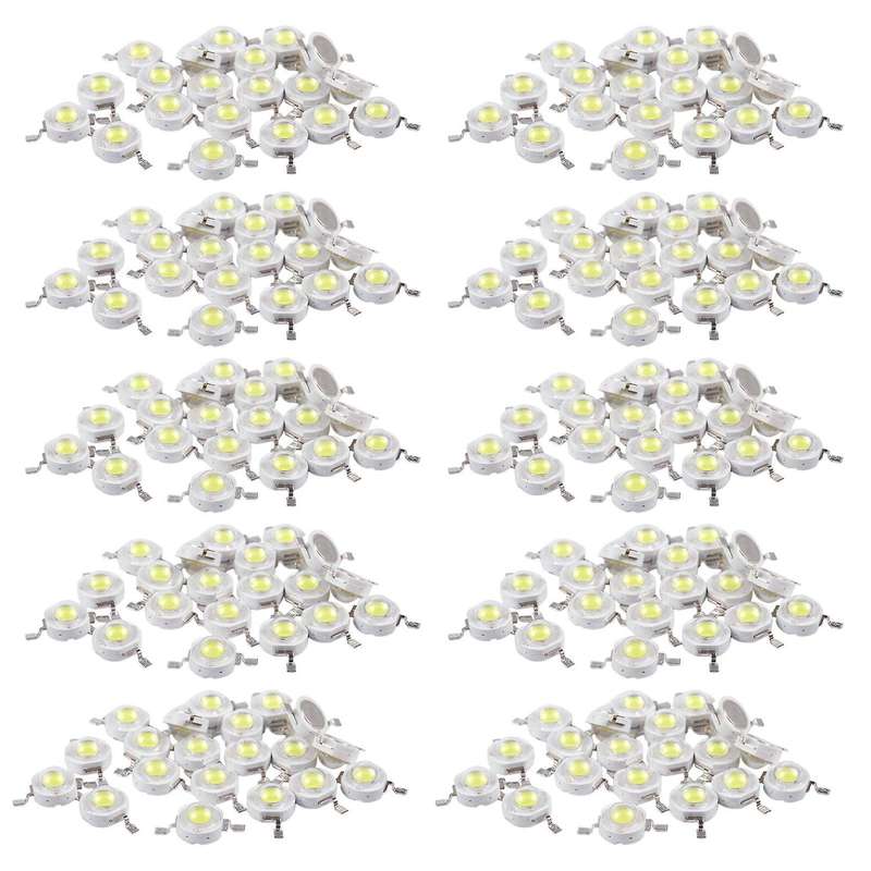 200 Pcs High Power 2 Pin 3w White Led Bead Emitters 170-190lm 6000k