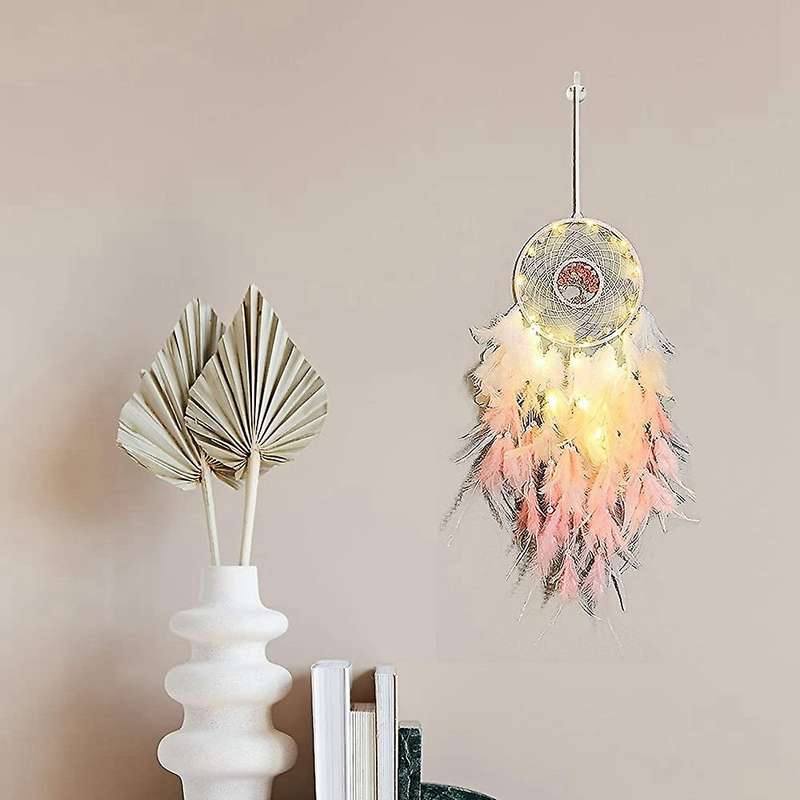 Ornament Led Lights Pink Feather Dreamcatchers for Home Wall Decor