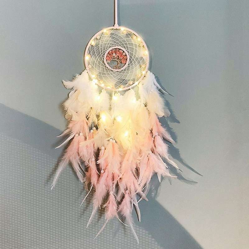 Ornament Led Lights Pink Feather Dreamcatchers for Home Wall Decor