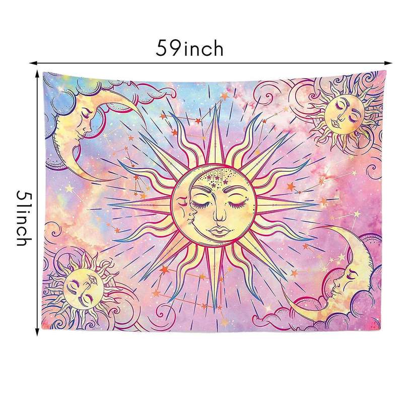 Mystic Celestial Sun and Moon with Stars Tapestry (51.2 X 59.1 Inch)