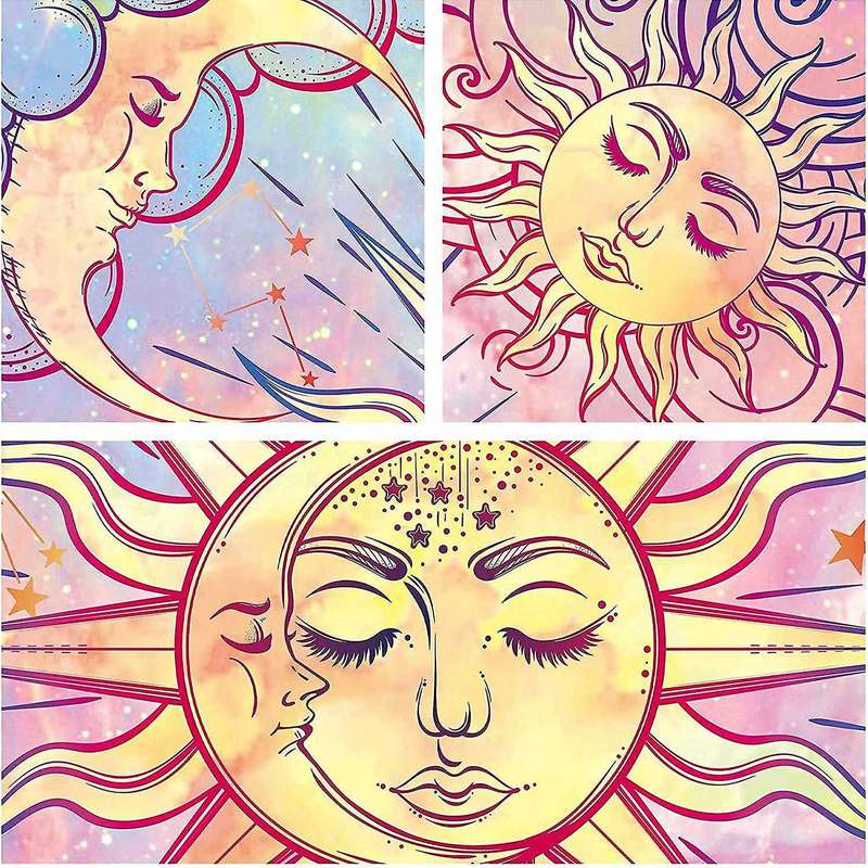 Mystic Celestial Sun and Moon with Stars Tapestry (51.2 X 59.1 Inch)