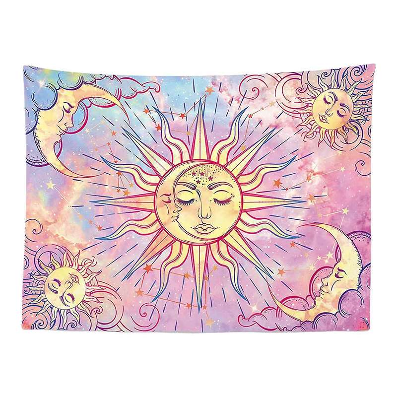 Mystic Celestial Sun and Moon with Stars Tapestry (51.2 X 59.1 Inch)