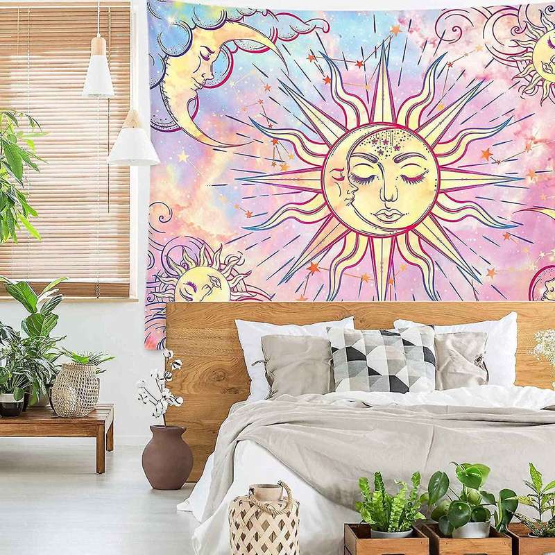 Mystic Celestial Sun and Moon with Stars Tapestry (51.2 X 59.1 Inch)