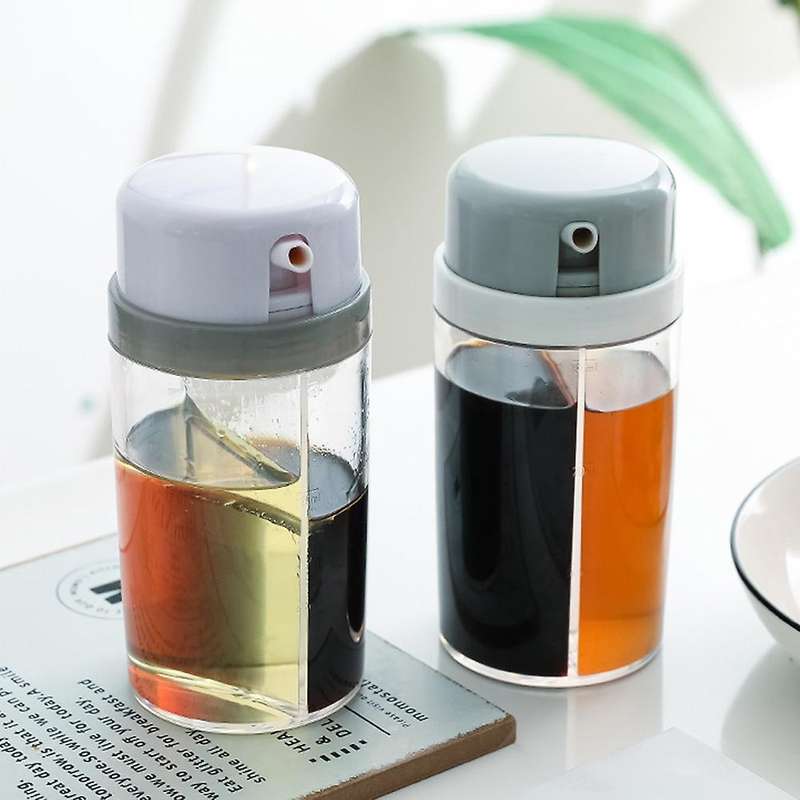 2pcs Rotating Two-in-one Seasoning Bottle Leak-proof Oil Plastic Jar