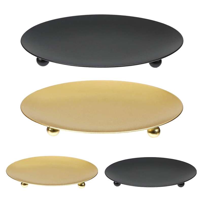 4 Pack Iron Plate Candle Holder, for Led & Wax Candles,(gold+black)