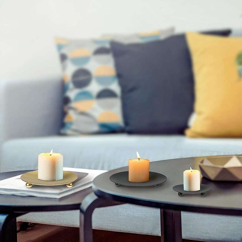 4 Pack Iron Plate Candle Holder, for Led & Wax Candles,(gold+black)