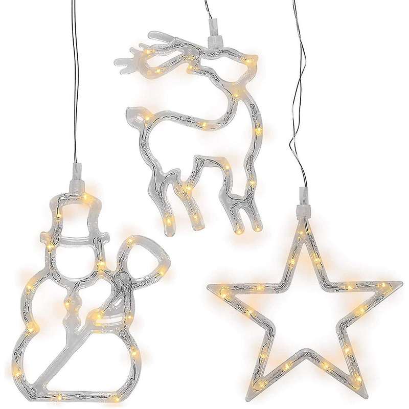 Set Of 3 Window Stickers Led Warm White with Suction Cup Snowman