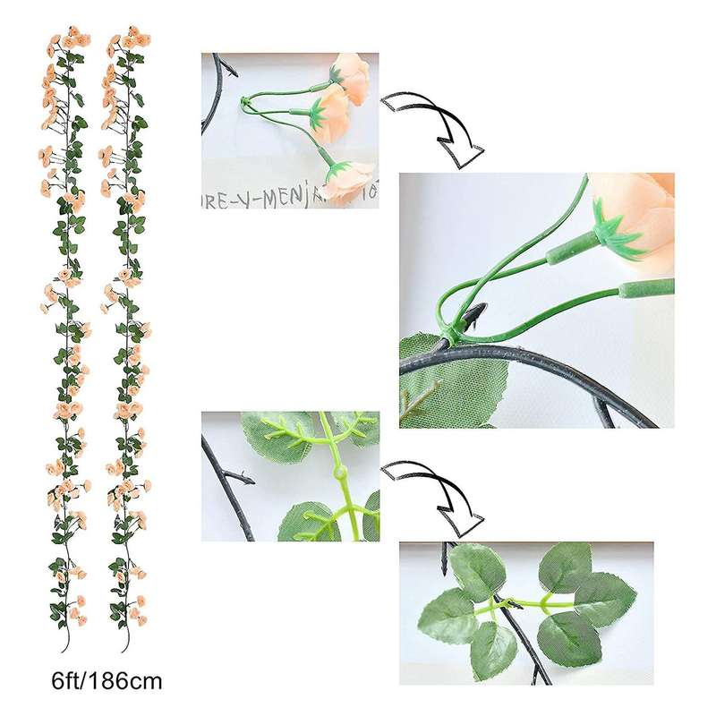Artificial Rose Vine Garland with 69 Heads for Home(champagne, 2pcs)
