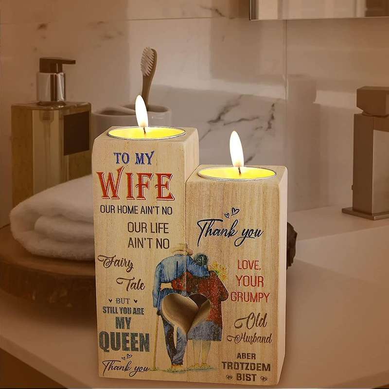 Wooden Candle Holder to My Wife - You Are My Queen