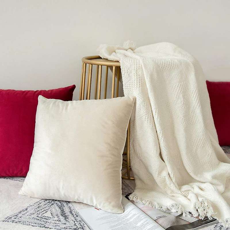 Set Of 2 Milky White Velvet Square Throw Pillow Covers 18x18 Inch