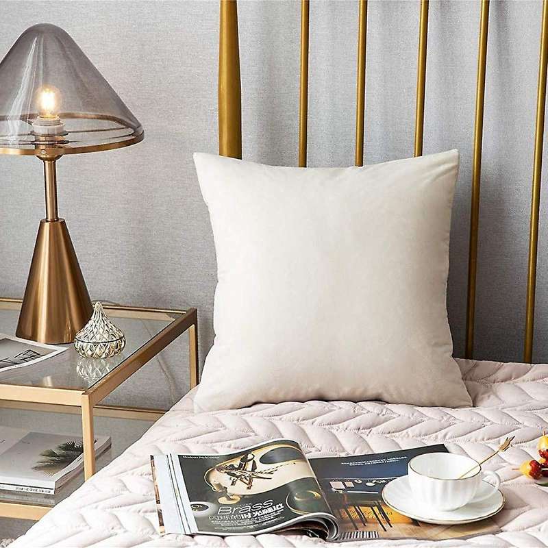 Set Of 2 Milky White Velvet Square Throw Pillow Covers 18x18 Inch