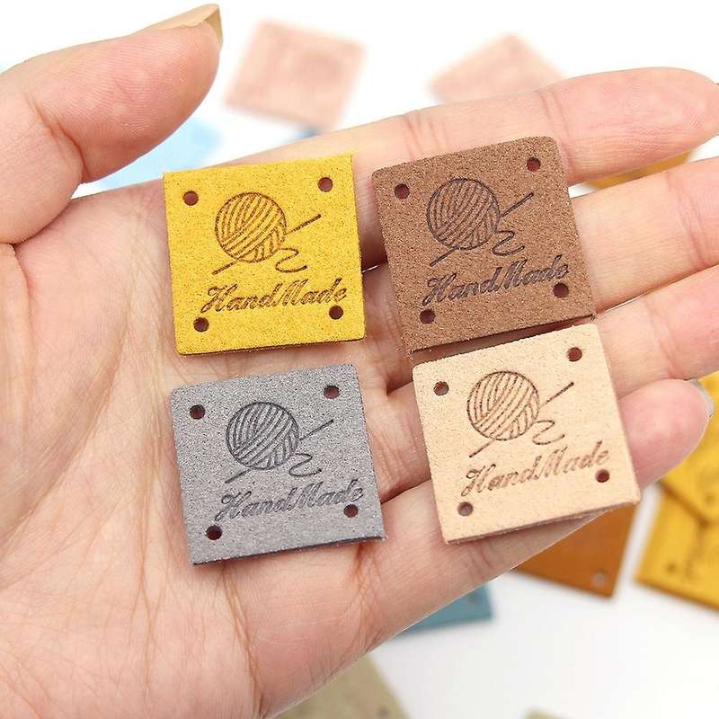 100pcs Square Labels Hand Made Tags for Clothing Pu Leather Tags Diy