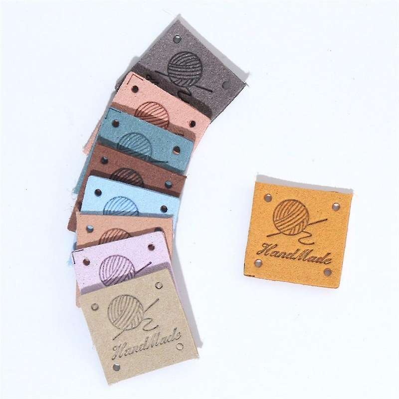 100pcs Square Labels Hand Made Tags for Clothing Pu Leather Tags Diy