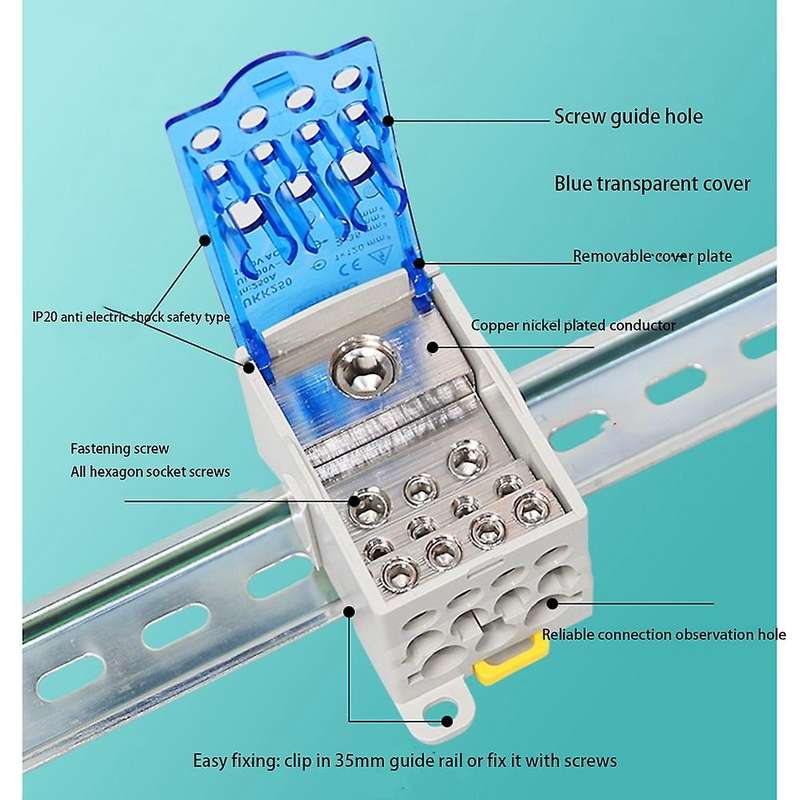 2pcs Ukk80a Wire Splitter, 1 In 6 Out Din Rail Distribution Box
