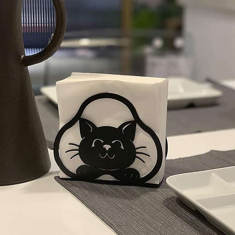 Kitchen Napkin Holder, Cat Black Metal Napkin Holder, for Farmhouse