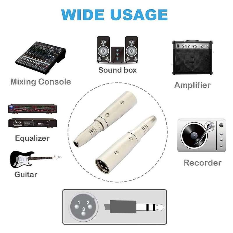 5pcs Xlr 3pin Male to 6.35mm 1/4in Female Jack Stereo Audio Adapter