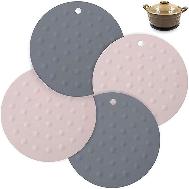 4pcs Thickened Table Mat, Household Silicone Pot, Coaster (gray)