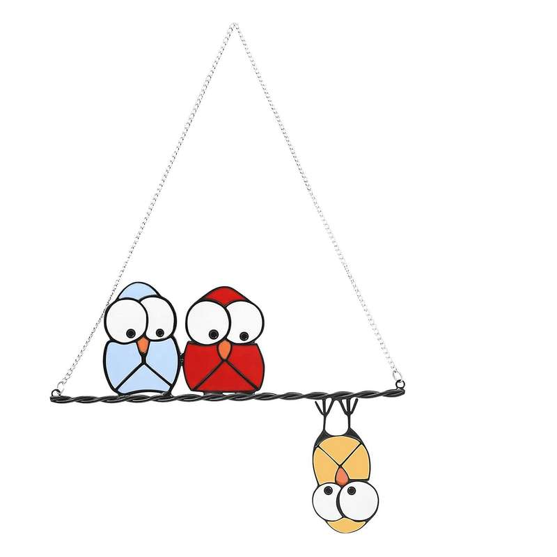 Stained Glass Window Hangings Owls Sun Catcher Ornaments Home - B