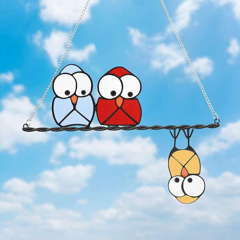 Stained Glass Window Hangings Owls Sun Catcher Ornaments Home - B