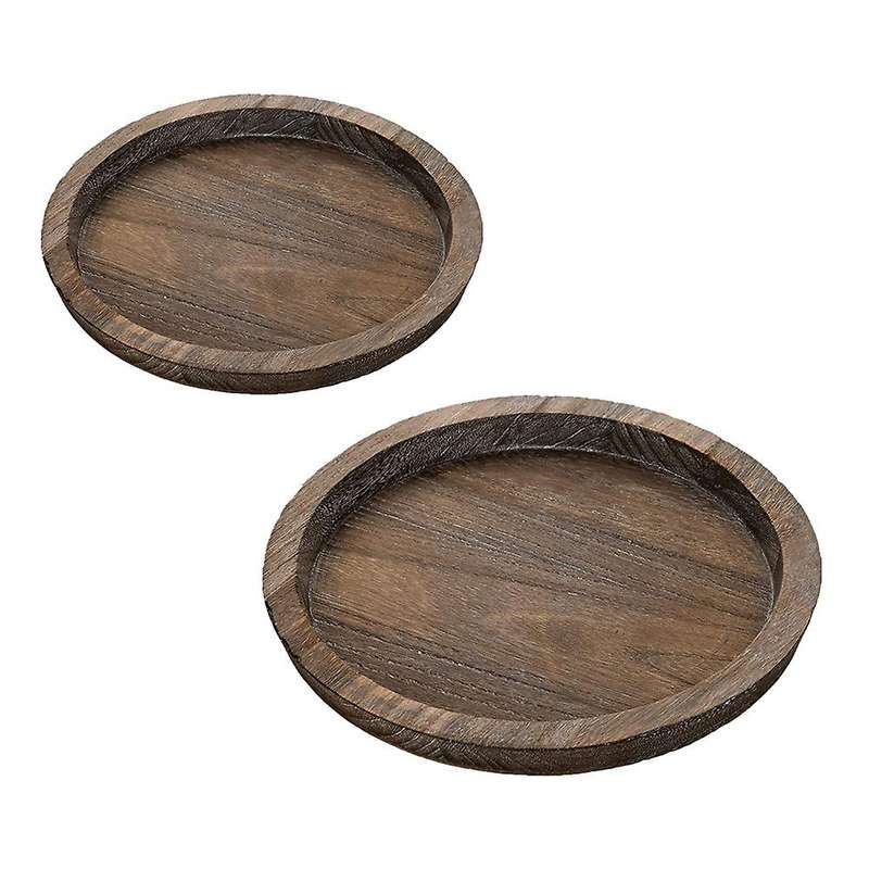 2pcs Rustic Wooden Tray Candle Holder - Small Decorative Plate, S+l