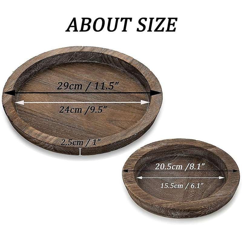 2pcs Rustic Wooden Tray Candle Holder - Small Decorative Plate, S+l