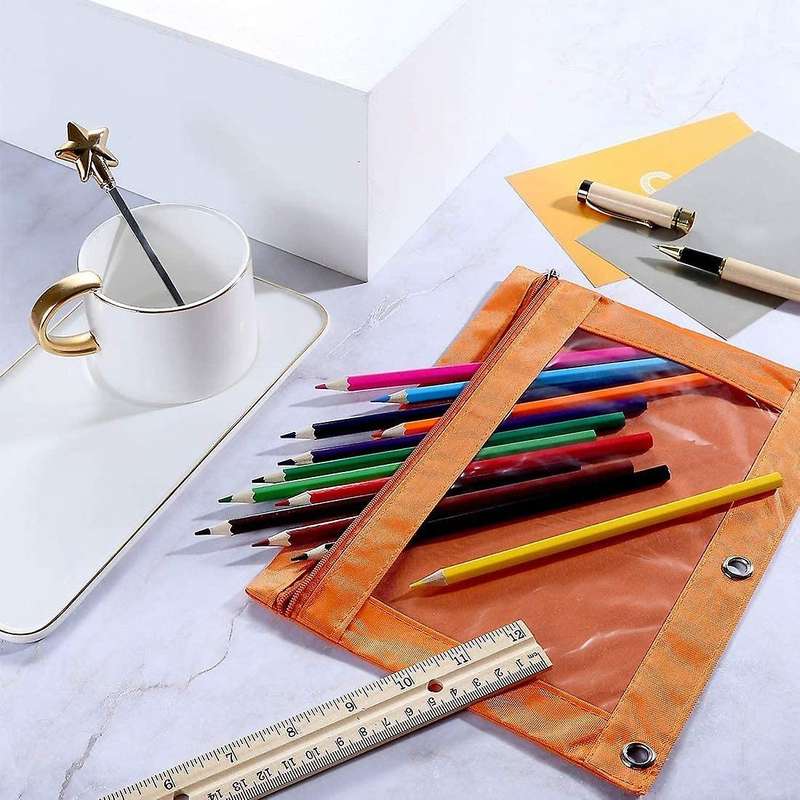 8 Pack 3 Ring Zipper Pencil Pouch Fabric Pencil Case Yellow