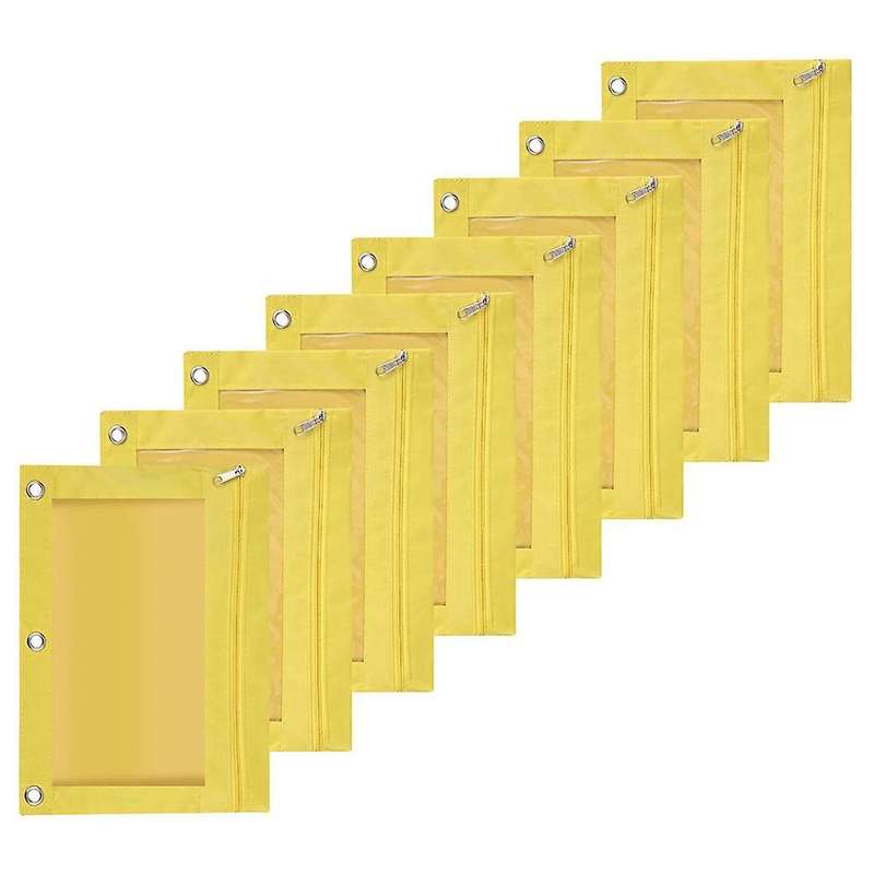 8 Pack 3 Ring Zipper Pencil Pouch Fabric Pencil Case Yellow