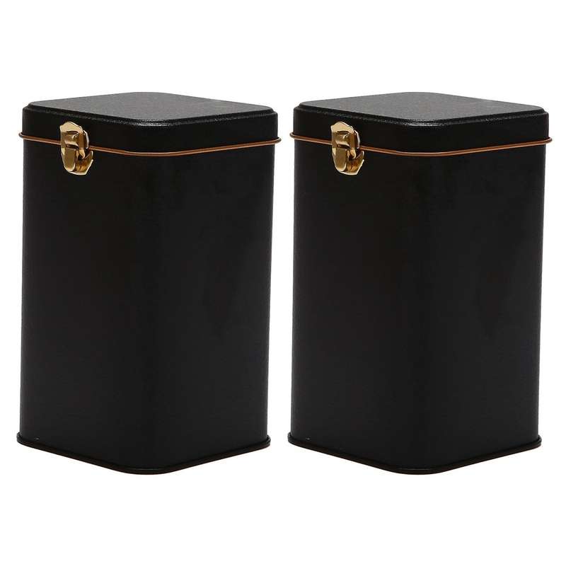 2x Metal Tea Cans High-grade Lock Tinplate Storage Box Tin Can Black