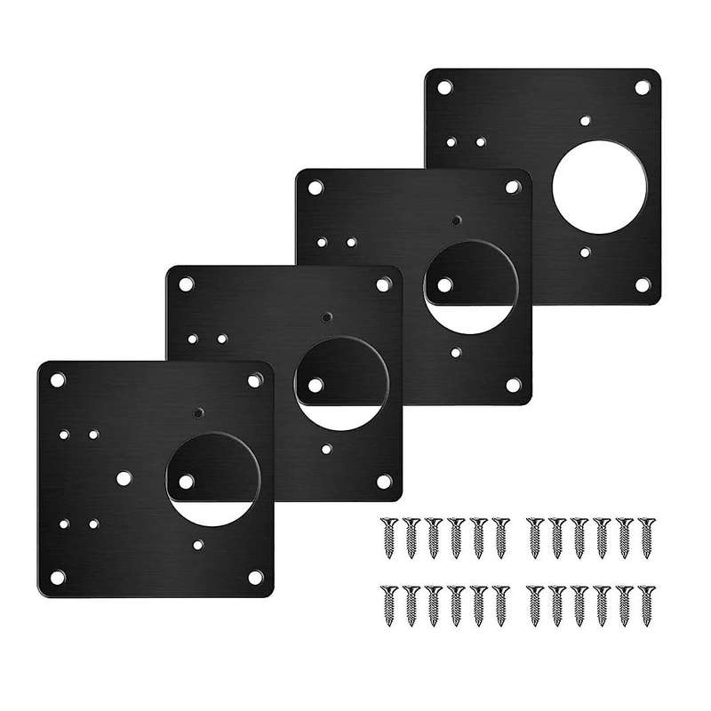 4 Pcs Stainless Steel Black Repair Plate with Screws for Furniture