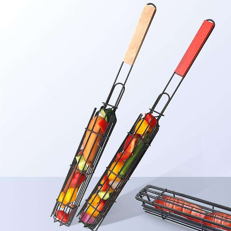 1 Pcs Bbq Grilling Basket Kitchen Outdoor Barbecue Tools(wood Color)