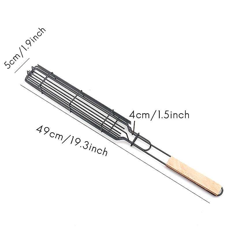 1 Pcs Bbq Grilling Basket Kitchen Outdoor Barbecue Tools(wood Color)