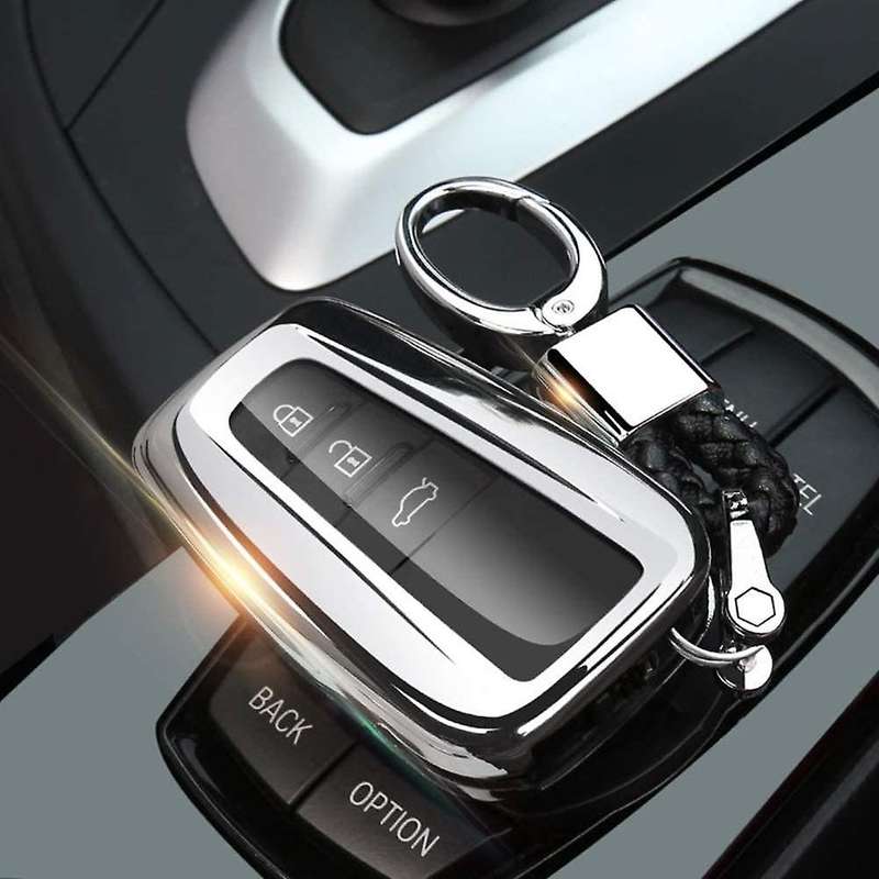 With Keychain Tpu Key Case for Toyota Camry Rav4 Avalon, Silver