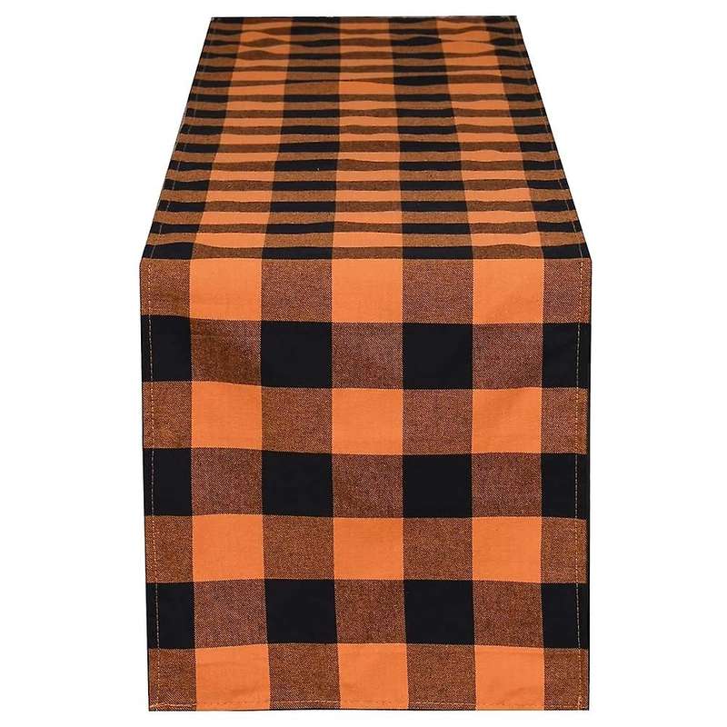 13x108inch Black and Orange Plaid Table Runner,for Party Home Decor