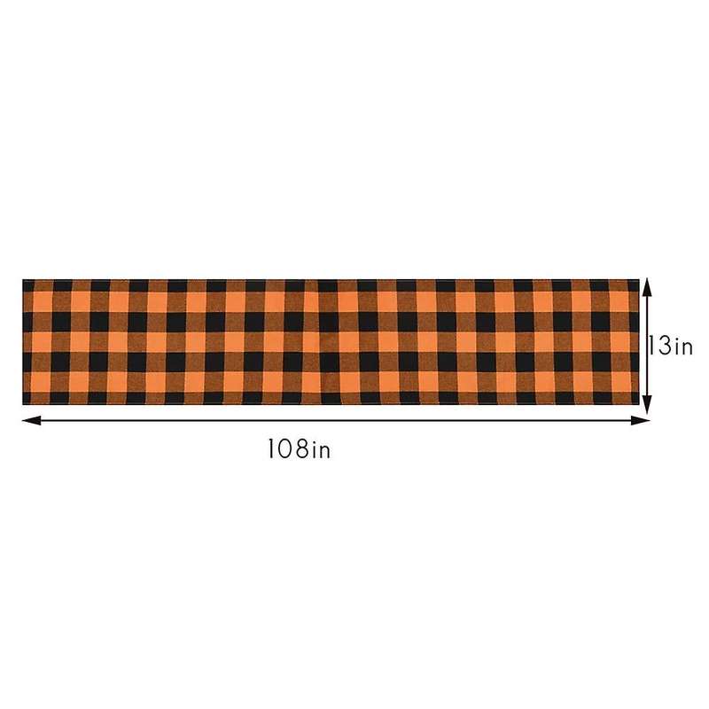 13x108inch Black and Orange Plaid Table Runner,for Party Home Decor