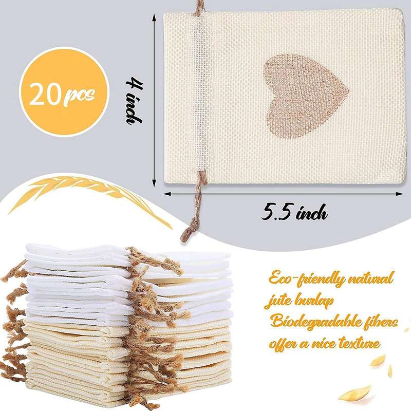 Burlap Bags, 20pack 4x5.5inch Gift Bag for Valentine's Day Christmas