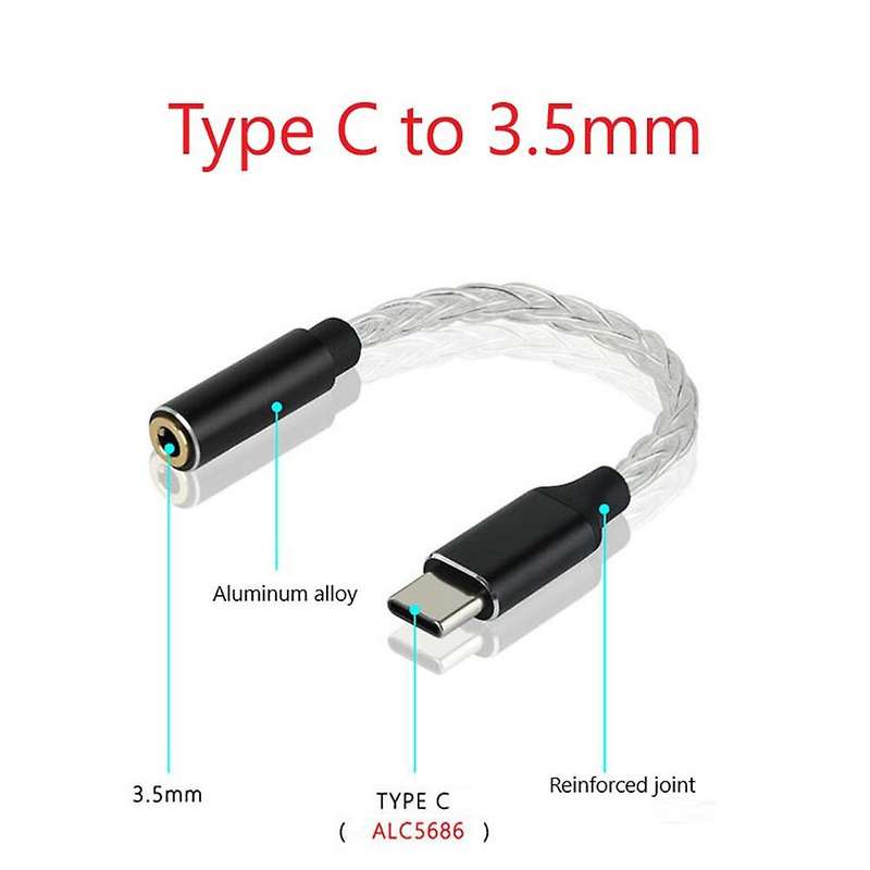 Jm04 Pro Alc5686 Usb Type C to 3.5mm Aux Cable Hifi Adapter ,black