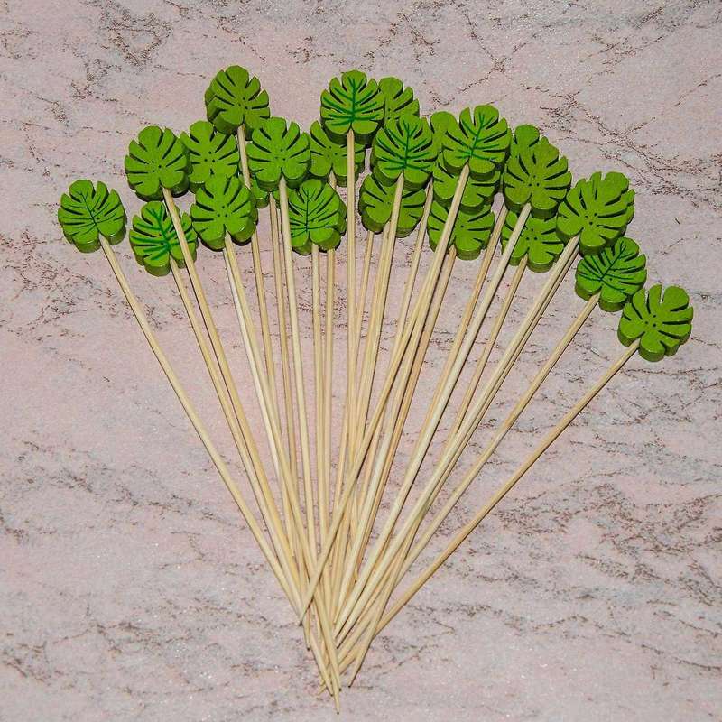 200pc Bamboo Pick Buffet Tropical Leaves Cupcake Fruit Fork