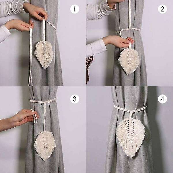 4 Pack Leaf Macrame Braided Curtain for Living Room Home Room Decor