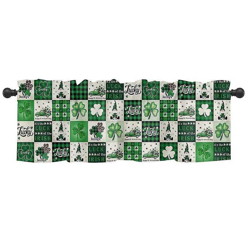 St. Patrick's Day Valances for Windows Green Shamrock Gnome Truck