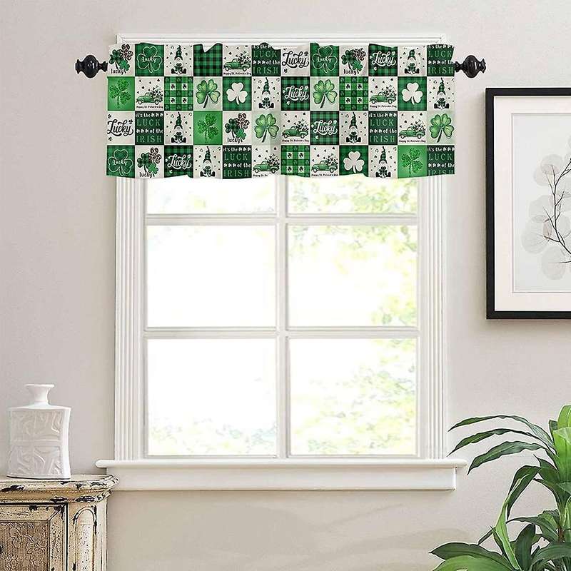 St. Patrick's Day Valances for Windows Green Shamrock Gnome Truck